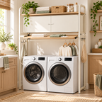 BridgeFold Over-Washer Laundry Organizer With cabinets