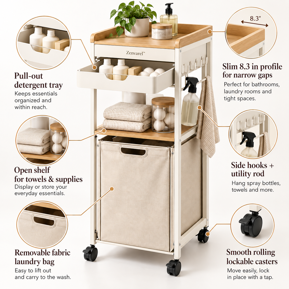 SlimGap Rolling Laundry Tower